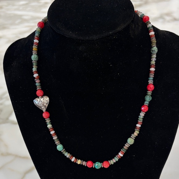 Sundance Catalog Turquoise, Red Jade, etc. Sterling Heart Necklace—New!! - Picture 1 of 6